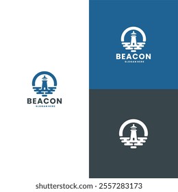 Vector logo of lighthouse tower signal beacon ship simple harbor design