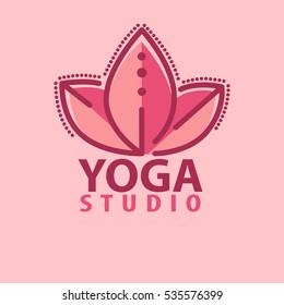 Logo vector en un estilo de línea. Gimnasio, centro de yoga, salón de spa. Símbolos de moda y belleza.