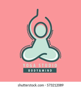 Vector logo in a line style. Fitness room, yoga center, spa salons. Fashion and beauty symbols.