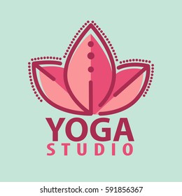 Vector logo in a line style. Fitness room, yoga center, spa salons. Fashion and beauty symbols.
