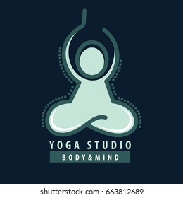 Vector logo in a line style. Fitness room, yoga center