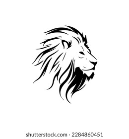 Vibrant vector logo lion in black and white outline.