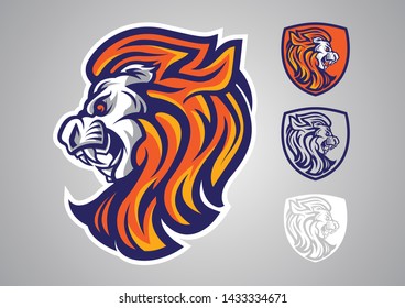 vector logo lion head with art illustration 