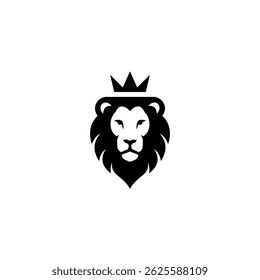 Vector logo of a lion king head wearing a crown suitable for use as an esport logo, brand identity, and also a tattoo