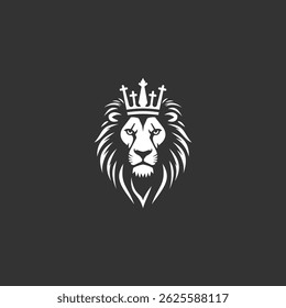 Vector logo of a lion king head wearing a crown suitable for use as an esport logo, brand identity, and also a tattoo