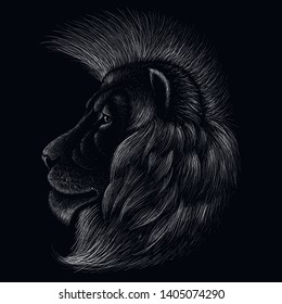 The Vector logo lion for tattoo or T-shirt  print design or outwear.  Hunting style lions background.