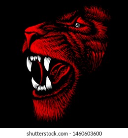 The Vector logo lion for tattoo or T-shirt print design or outwear.  Hunting style lions background.