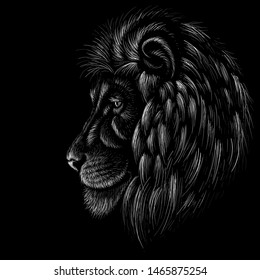 The Vector logo lion for tattoo or T-shirt  print design or outwear.  Hunting style lions background.