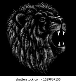 The Vector logo lion for tattoo or T-shirt  print design or outwear.  Hunting style lions background. This drawing would be nice to make on the black fabric or canvas.