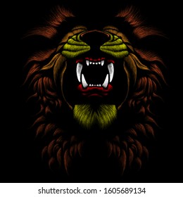 The Vector logo lion for tattoo or T-shirt print design or outwear.  Hunting style lions background. 