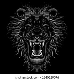 The Vector logo lion for tattoo or T-shirt print design or outwear.  Hunting style lions background. This drawing would be nice to make on the black fabric or canvas.