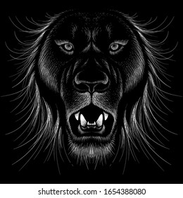 The Vector logo lion for tattoo or T-shirt print design or outwear.  Hunting style lions background. This drawing would be nice to make on the black fabric or canvas