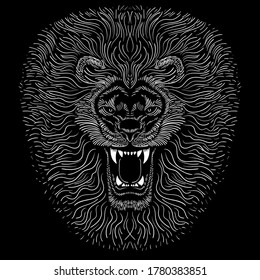 The Vector logo lion for tattoo or T-shirt print design or outwear.  Hunting style lions background. This hand drawing would be nice to make on the black fabric or canvas.