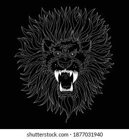 The Vector logo lion for tattoo or T-shirt print design or outwear.  Hunting style lions background. This hand drawing would be nice to make on the black fabric or canvas.