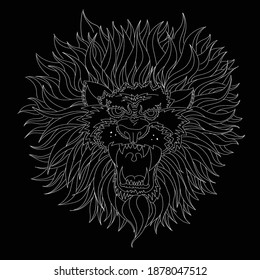 The Vector logo lion for tattoo or T-shirt print design or outwear.  Hunting style lions background. This hand drawing would be nice to make on the black fabric or canvas.