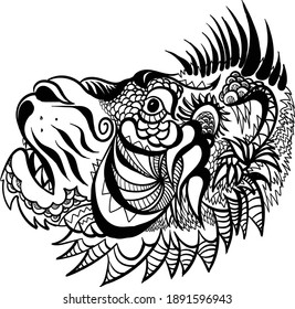 The Vector logo lion for tattoo or T-shirt print design or outwear.  Hunting style lions background. This hand drawing would be nice to make on the black fabric or canvas.