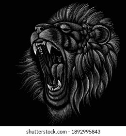 The Vector logo lion for tattoo or T-shirt print design or outwear.  Hunting style lions background. This hand drawing would be nice to make on the black fabric or canvas.