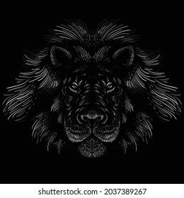 The Vector logo lion for tattoo or T-shirt print design or outwear.  Hunting style lions background. This hand drawing would be nice to make on the black fabric or canvas.