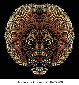 The Vector logo lion for tattoo or T-shirt print design or outwear.  Hunting style lions background. This hand drawing would be nice to make on the black fabric or canvas.