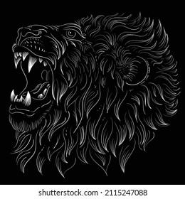 The Vector logo lion for tattoo or T-shirt print design or outwear.  Hunting style lions background. This hand drawing would be nice to make on the black fabric or canvas.