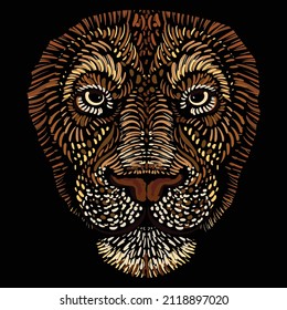 The Vector logo lion for tattoo or T-shirt print design or outwear.  Hunting style lions background. This hand drawing would be nice to make on the black fabric or canvas.