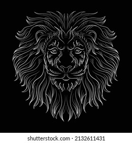 The Vector logo lion for tattoo or T-shirt print design or outwear.  Hunting style lions background. This hand drawing would be nice to make on the black fabric or canvas.