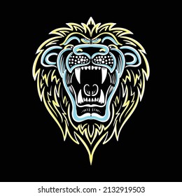 The Vector logo lion for tattoo or T-shirt print design or outwear.  Hunting style lions background. This hand drawing would be nice to make on the black fabric or canvas.