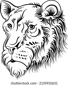 The Vector logo lion for tattoo or T-shirt print design or outwear.  Hunting style lions background. This hand drawing would be nice to make on the black fabric or canvas.