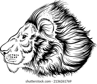 The Vector logo lion for tattoo or T-shirt print design or outwear.  Hunting style lions background. This hand drawing would be nice to make on the black fabric or canvas.
