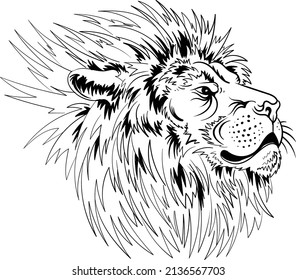 The Vector logo lion for tattoo or T-shirt print design or outwear.  Hunting style lions background. This hand drawing would be nice to make on the black fabric or canvas.