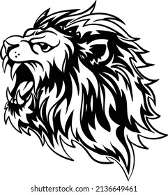 The Vector logo lion for tattoo or T-shirt print design or outwear.  Hunting style lions background. This hand drawing would be nice to make on the black fabric or canvas.