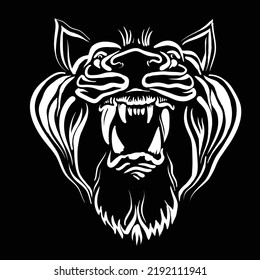 The Vector logo lion for tattoo or T-shirt print design or outwear.  Hunting style lions background. This drawing would be nice to make on the black fabric or canvas.