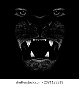 The Vector logo lion for tattoo or T-shirt print design or outwear.  Hunting style lions background. This hand drawing would be nice to make on the black fabric or canvas.