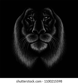 The Vector logo lion for T-shirt design or outwear.  Hunting style lion background.