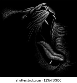 The Vector logo lion for T-shirt design or outwear.  Hunting style lion background.