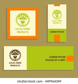 Vector logo Local Farm products. Hand drawn logotype and card, banner for use in advertising, web design, packaging, identification.