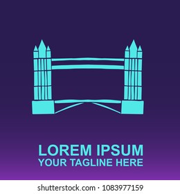 Vector Logo London Bridge on Gradient Color Background Violet and Pink. Flat, Icon, Sign, Symbol, Object, Graphic Design, Element, Illustration for Print.