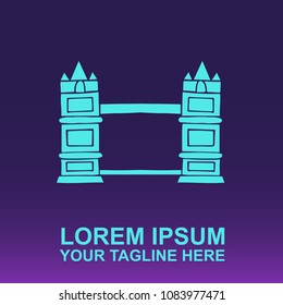 Vector Logo London Bridge on Gradient Color Background Violet and Pink. Flat, Icon, Sign, Symbol, Object, Graphic Design, Element, Illustration for Print.