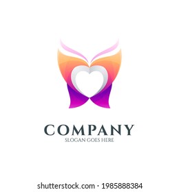 Vector logo of love butterfly with gradient color style