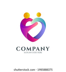 Vector logo of love care with multiple gradient color