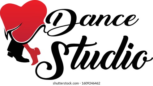 Vector logo love feet dancers in movement Studio Dance Black and Red