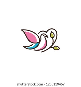 Vector logo of Love, Leaves, birds icon line art picture