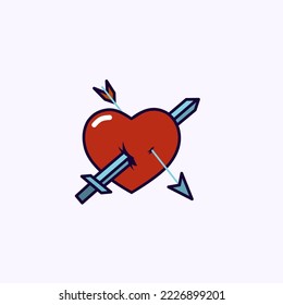 Vector logo of love with a sword and arrow stuck in the middle