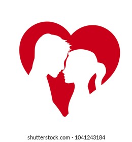 Vector logo lovers. Silhouette of man and woman with heart