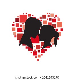 Vector logo lovers. Silhouette of man and woman with heart. Social network concept