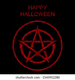 The Vector logo magic pentacle for tattoo or T-shirt design or outwear.  Happy halloween print style magic pentacle background. This drawing would be nice to make on the black fabric or canvas.