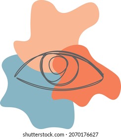 A vector logo for a makeup brand, spots of colour, a drawing of an eye on it