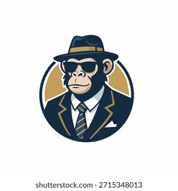 Logotipo de Vector de un mono masculino con traje y corbata 