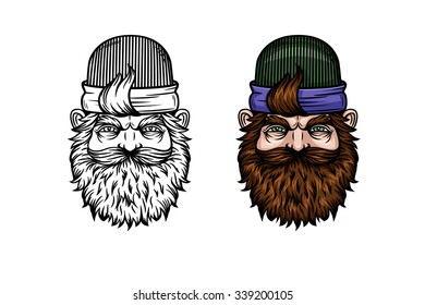 Vector logo. A man with a beard. Hipster style