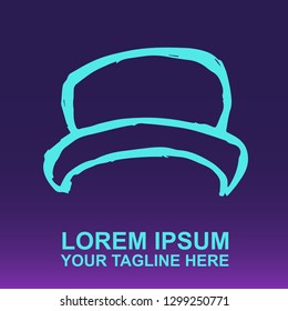 Vector Logo of Man Hat on Gradient Color Background Violet and Pink. Illustration for Print.